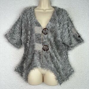 Kaktus Gray Fuzzy‎ Textured Cardigan Sweater Women’s Small Boho Button Front